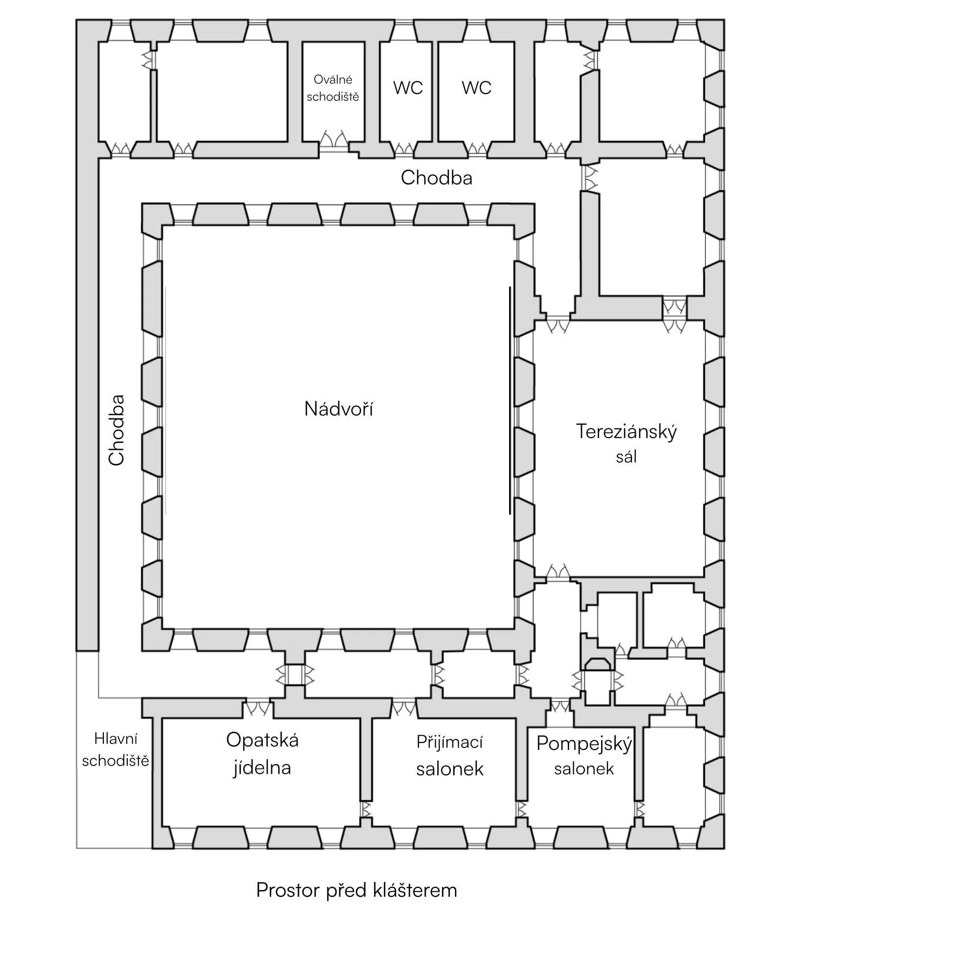 Plánek 1. patra Břevnovského kláštera